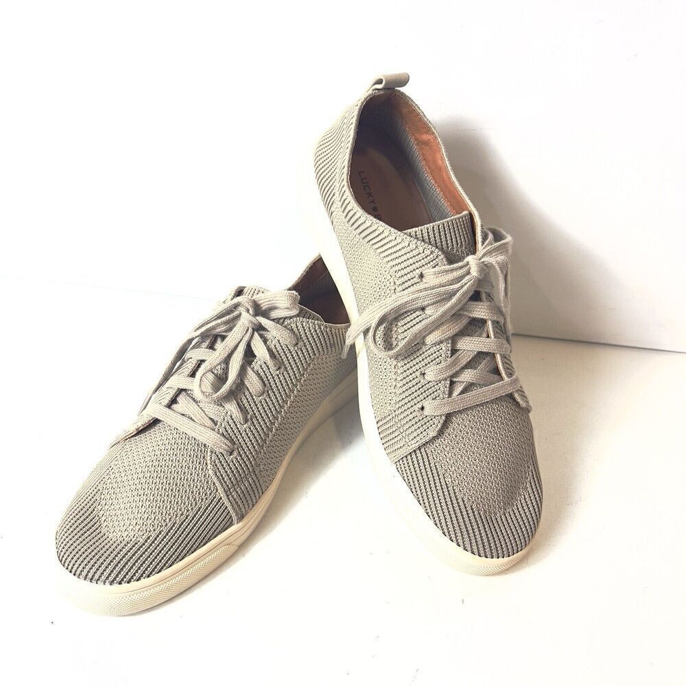 Lucky Brand Womens 10 M Comfort Casual Oxford Shoes Low Top Lace Up Beige Fabric